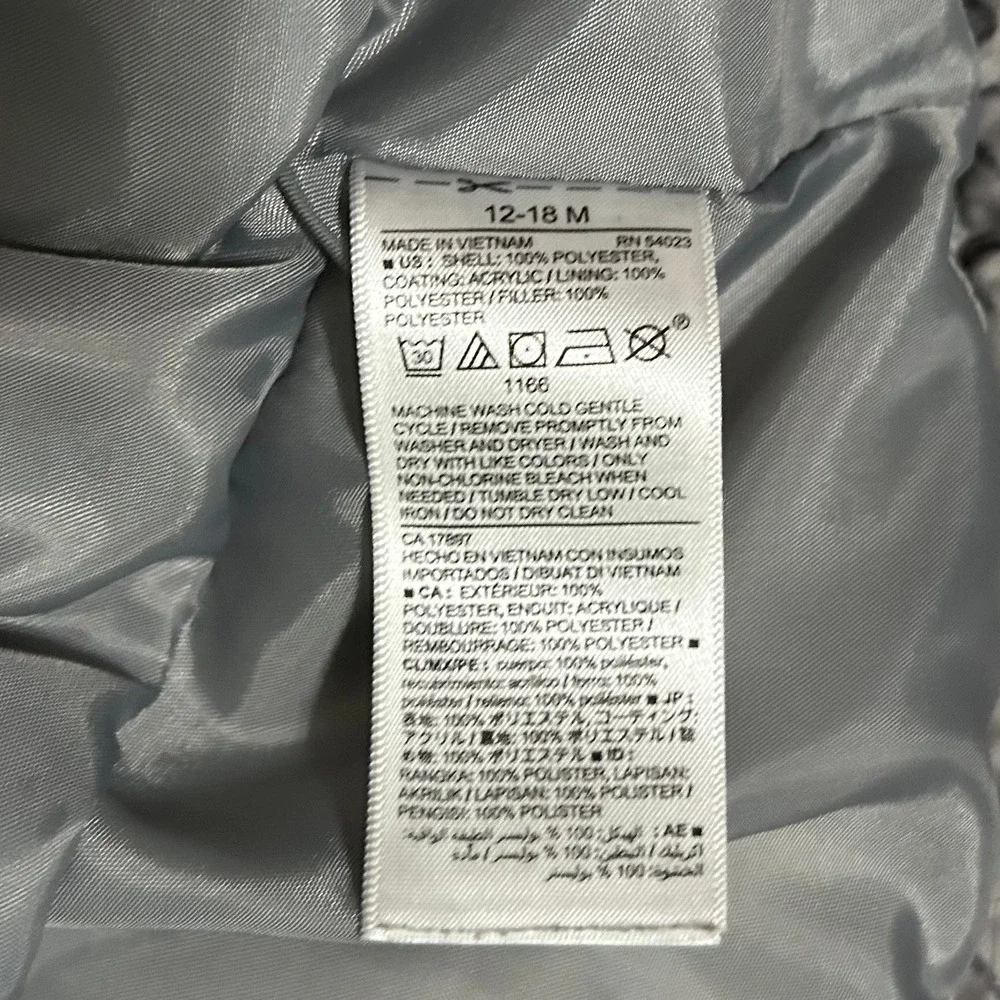 Old Navy Frost Free Puffer Jacket Toddler 12-18M Grey Mountain Excellent